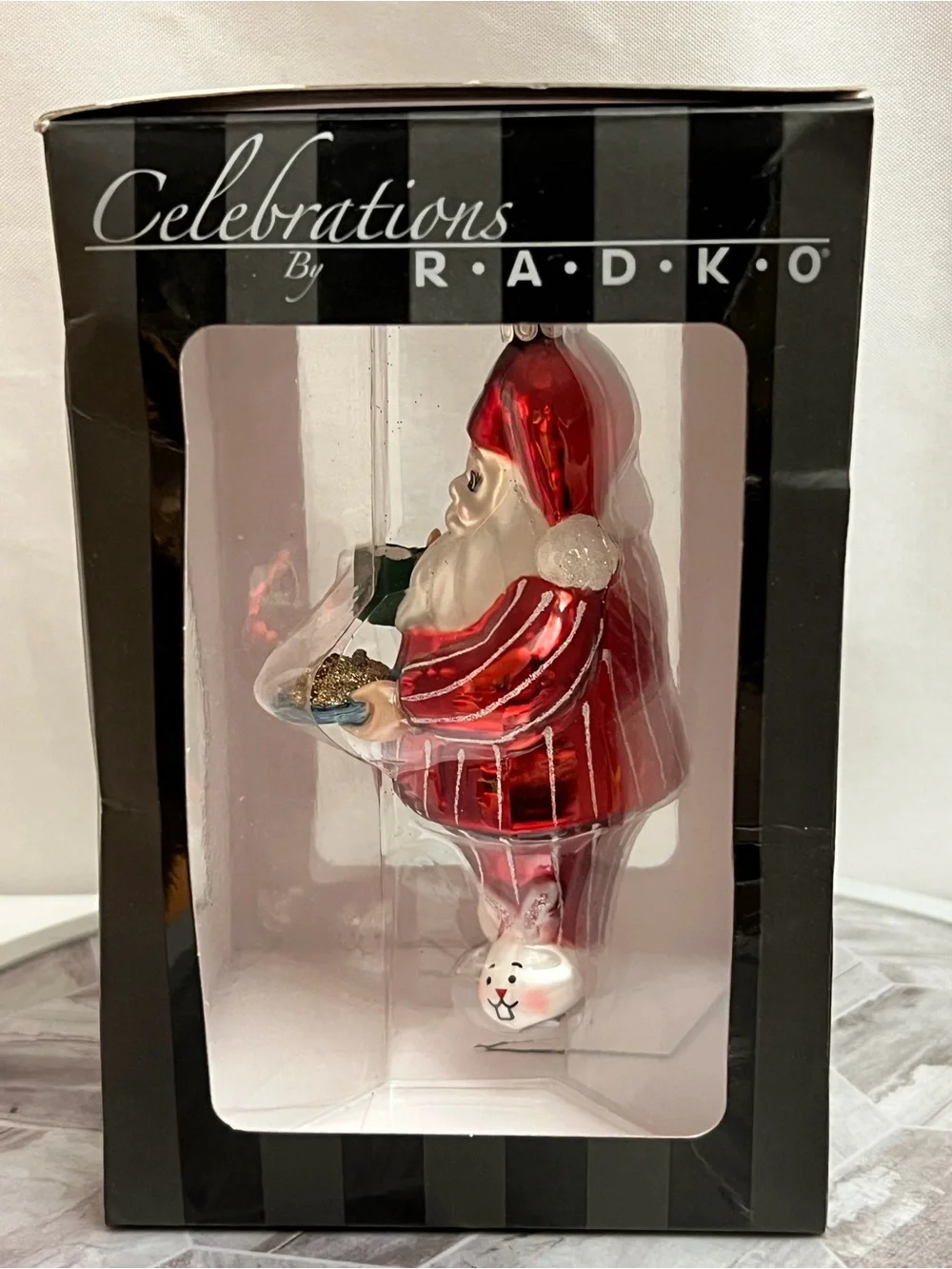 Celebrations By Radko Santa TV Dinner Handcrafted Glass Christmas Ornament Box